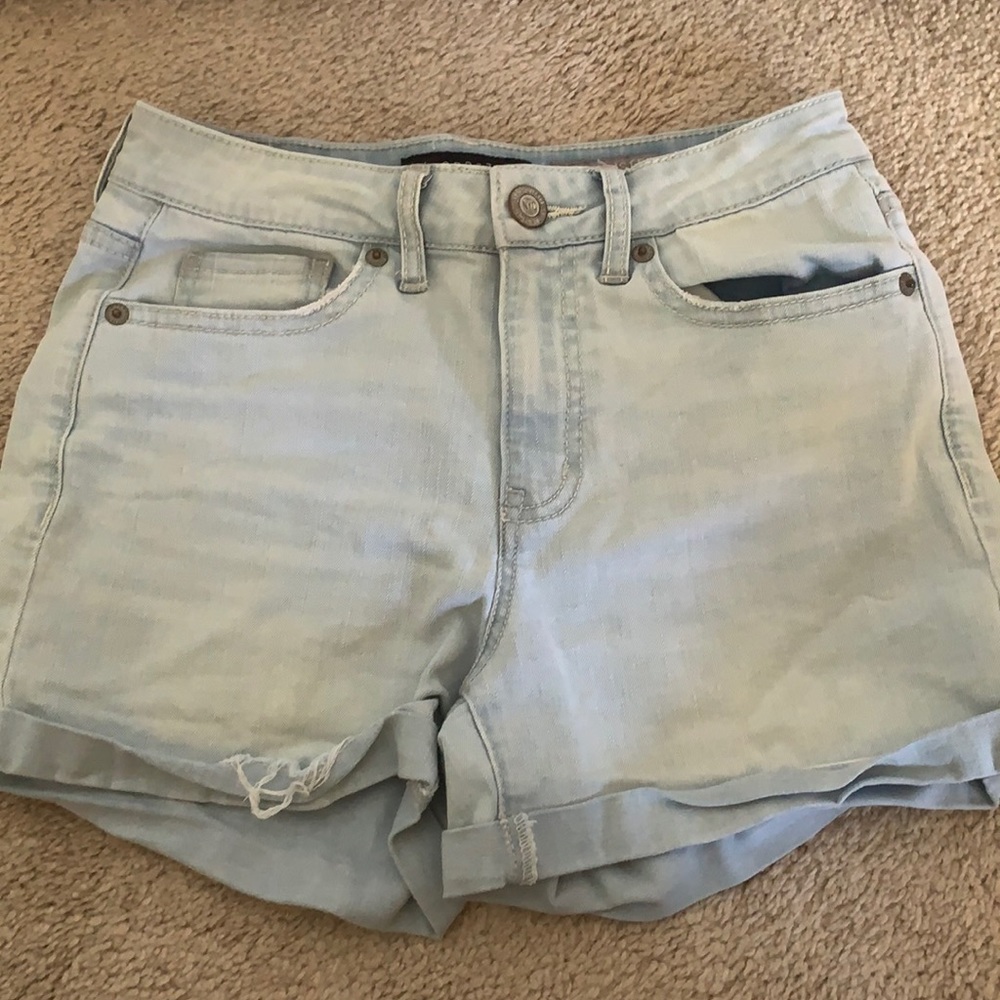 aeropostale high waisted midi blue shorts